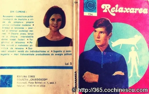 The cover of the old book “Relaxation” features portraits of a woman and a man.