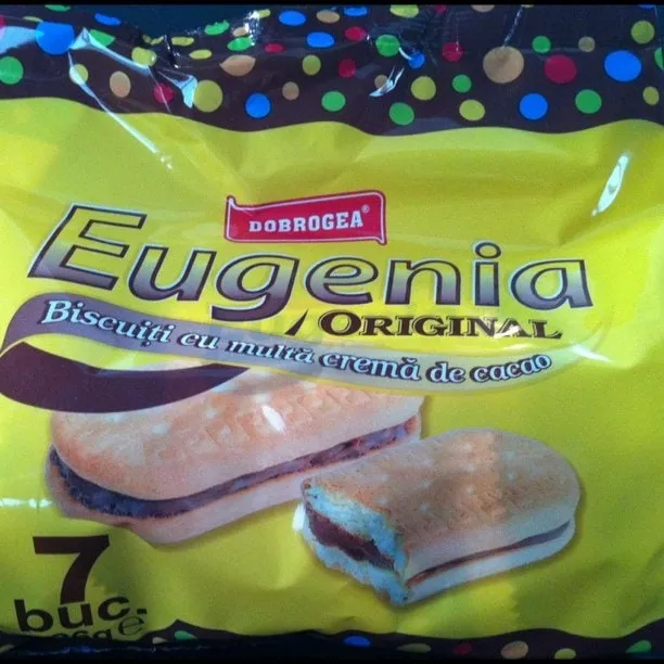 Pachet galben de biscuiți Eugenia Original de la Dobrogea cu cremă de cacao